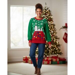 Peanuts Snoopy Ugly Christmas Sweater Adult XL Festive Holiday Party Kidcore Fun